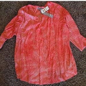 JM Collection Women's Top Sz 3X  Chic Top Coral  Tunic NWT
